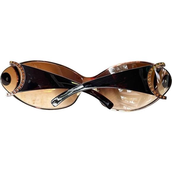 VERSACE Medusa Logo Sunglasses Brown Gold SWAROVSKI Crystal Embellished Shield O main image 8
